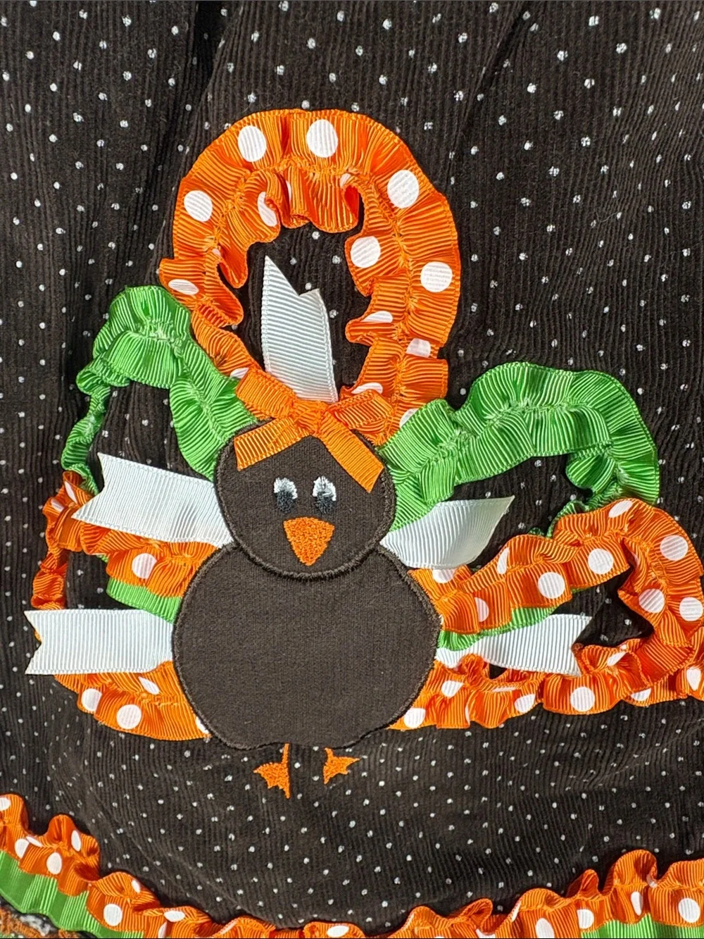 Bonnie Jean Brown Corduroy Polka Dot Turkey Appliqué Dress size 5